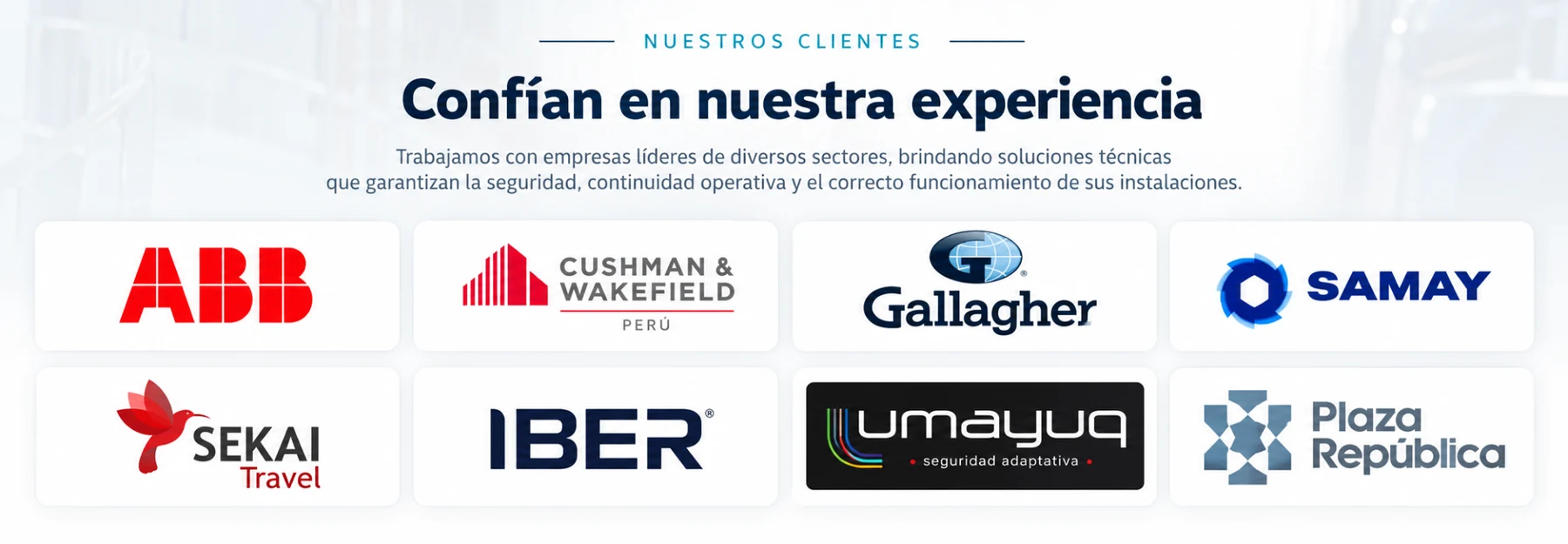 Clientes de ADATA GROUP: ABB, Cushman & Wakefield Perú, Gallagher, Samay, Sekai Travel, IBER, Umayuq y Plaza República